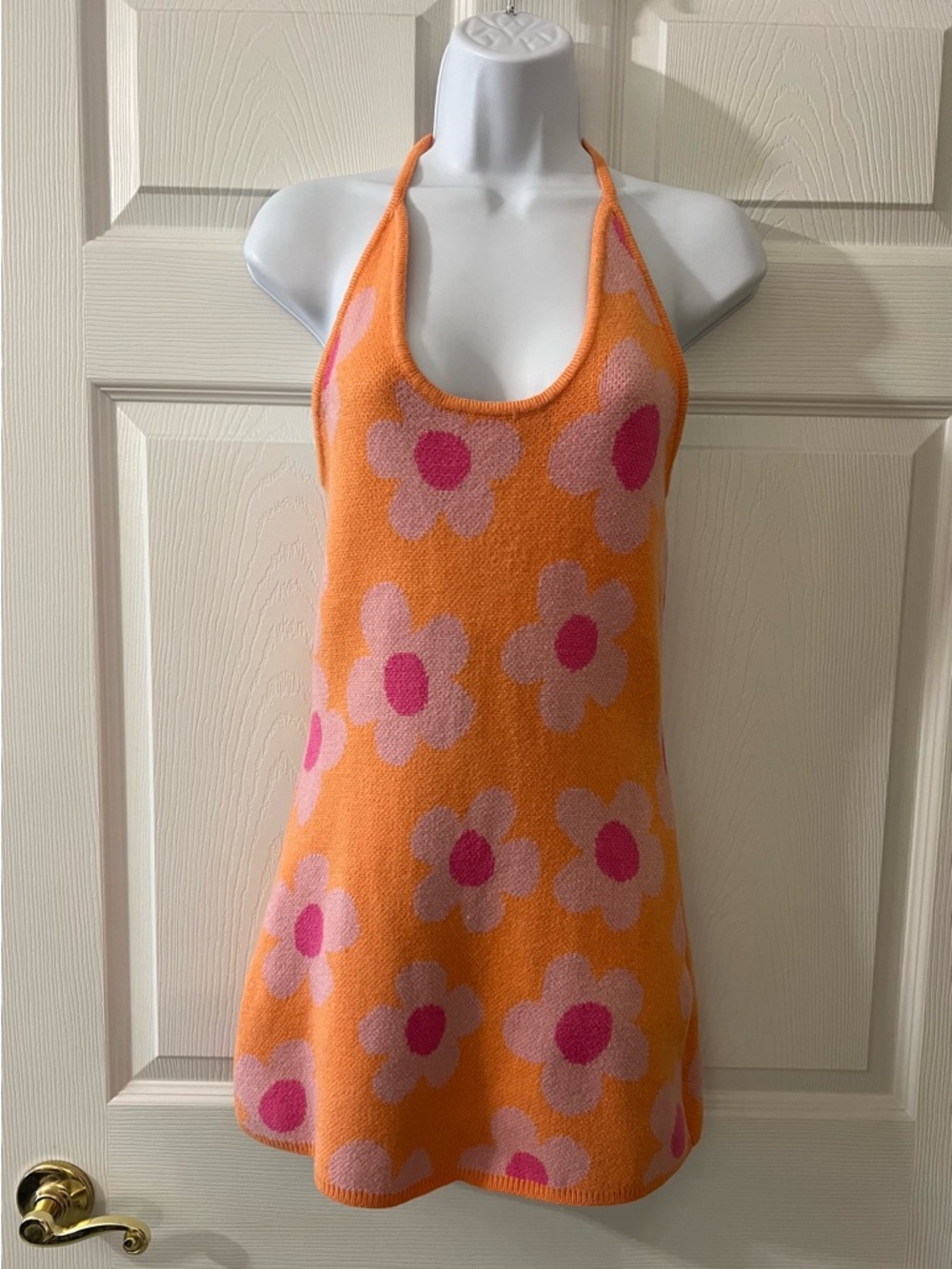 Pink Lily Floral Knit Halter Mini Dress